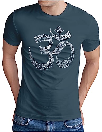 OM3® Literally-OM T-Shirt - Herren - Yoga Typography Om Symbol Buddha Budda Relax Word Art Printshirt - Denim, 3XL von OM3