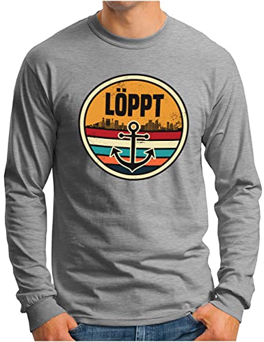 OM3® Löppt mit Anker Langarm Shirt | Herren | Slogan Spruch Schnacken Küste Meer Hafen | Grau Meliert, L von OM3