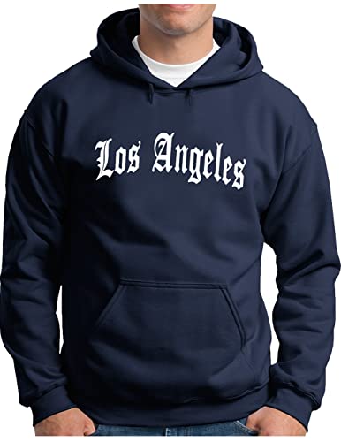 OM3® Los Angeles Hoodie | Herren | Kalifornien California L.A. Old English Letters Skript | Kapuzen-Pullover Navy, M von OM3