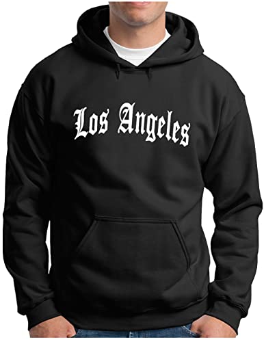 OM3® Los Angeles Hoodie - Herren - Kalifornien California L.A. Old English Letters Skript - Kapuzen-Pullover Schwarz, M von OM3
