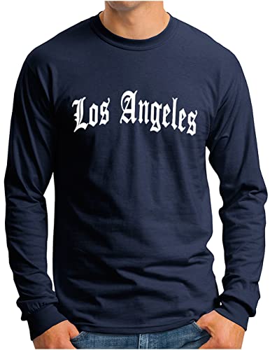 OM3® Los Angeles Langarm Shirt - Herren - Kalifornien California L.A. Old English Letters Skript - Navy, XXL von OM3