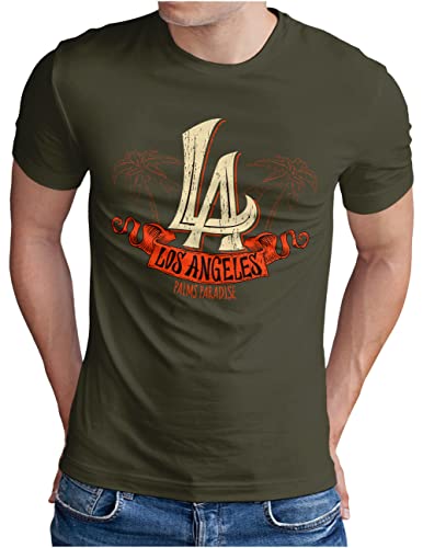 OM3® Los Angeles T-Shirt | Herren | Kalifornien California L.A.Palms Paradise | Oliv, 3XL von OM3