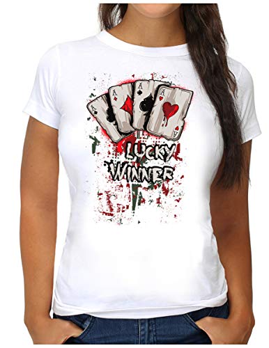 OM3® - Lucky-Winner - T-Shirt - Damen - Las Vegas Poker Gambling - M, Weiß von OM3