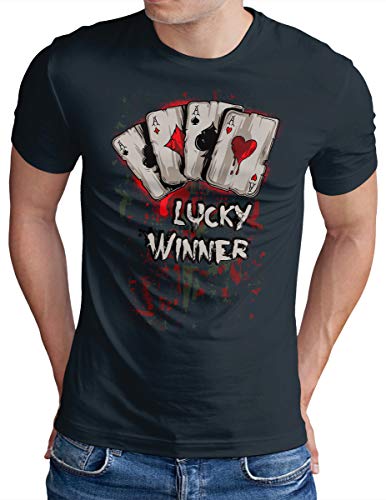 OM3® - Lucky-Winner - T-Shirt - Herren - Las Vegas Poker Gambling - Navy, XL von OM3