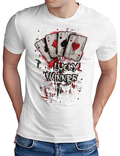 OM3® - Lucky-Winner - T-Shirt - Herren - Las Vegas Poker Gambling - Weiß, M von OM3