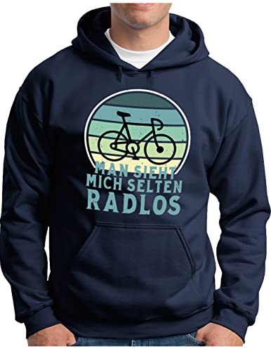 OM3® Lustiger Fahrrad Hoodie | Herren | Man Sieht Mich selten Radlos Biking Radfahrer | Kapuzen-Pullover Navy, 3XL von OM3