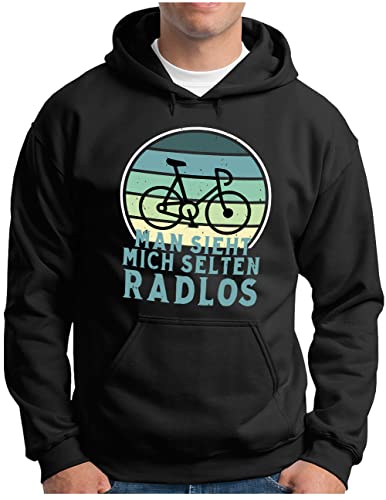 OM3® Lustiger Fahrrad Hoodie | Herren | Man Sieht Mich selten Radlos Biking Radfahrer | Kapuzen-Pullover Schwarz, 4XL von OM3