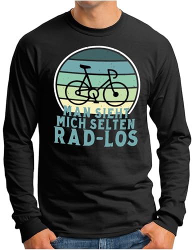 OM3® Lustiges Fahrrad Langarm Shirt mit Spruch - Herren - Man Sieht Mich selten Rad - los (ratlos) Biking Radfahrer - Schwarz, 4XL von OM3