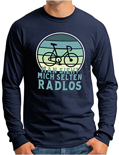 OM3® Lustiges Fahrrad Langarm Shirt mit Spruch | Herren | Man Sieht Mich selten Radlos Biking Radfahrer | Navy, S von OM3