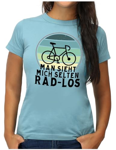 OM3® Lustiges Fahrrad T-Shirt mit Spruch - Damen - Man Sieht Mich selten Rad - los (ratlos) Biking Radfahrer - XL, Hellblau von OM3