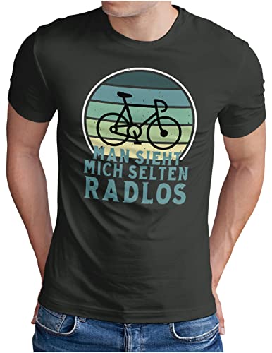 OM3® Lustiges Fahrrad T-Shirt mit Spruch | Herren | Man Sieht Mich selten Radlos Biking Radfahrer | Dark Grey, L von OM3