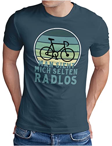 OM3® Lustiges Fahrrad T-Shirt mit Spruch | Herren | Man Sieht Mich selten Radlos Biking Radfahrer | Denim, XL von OM3