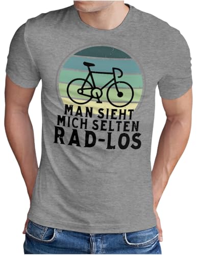 OM3® Lustiges Fahrrad T-Shirt mit Spruch | Herren | Man Sieht Mich selten Radlos Biking Radfahrer | Grau Meliert, XL von OM3