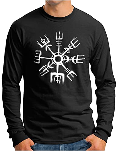 OM3® Magic Compass Vegvisir Langarm Shirt - Herren - Vikings Wikinger Symbol Nordic Warrior - Schwarz, 4XL von OM3