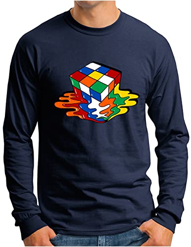 OM3® Magic Cube Würfel Puzzle Langarm Shirt | Herren | Nerd Game Retro Vintage | Navy, XL von OM3