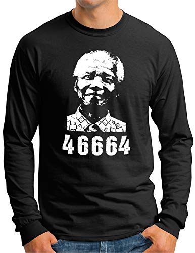 OM3® Mandela-Forever Langarm Shirt - Herren - Nelson Madiba Peace Freedom - Schwarz, M von OM3