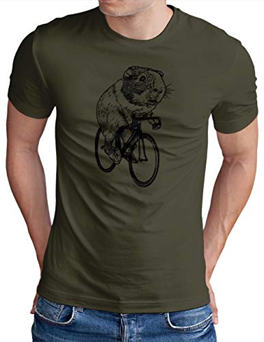 OM3® Meerschweinchen Fahrrad Bike T-Shirt | Herren | Bicycle Radler Biker Fun | Oliv, XL von OM3