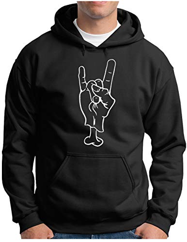 OM3® Metal-Hand-Bones Hoodie | Herren | Metalhand Devils Horn Hardrock Music | Kapuzen-Pullover Schwarz, XL von OM3