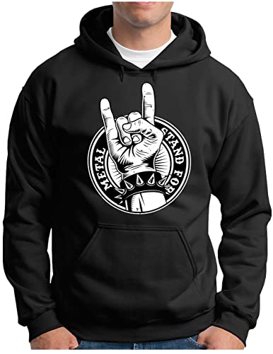 OM3® Metal-Hand Hoodie - Herren - Metalhand Devils Horn Hardrock Music - Kapuzen-Pullover Schwarz, 4XL von OM3