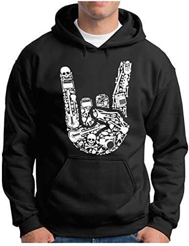 OM3® Metal-Hand Hoodie | Herren | Metalhand Icons Devils Horn Hardrock Music | Kapuzen-Pullover Schwarz, 3XL von OM3