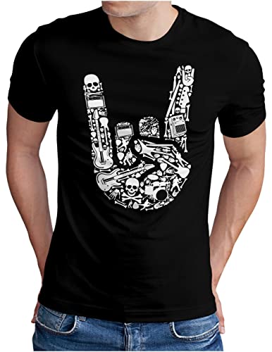 OM3® Metal-Hand T-Shirt | Herren | Metalhand Icons Devils Horn Hardrock Music | Schwarz, 3XL von OM3