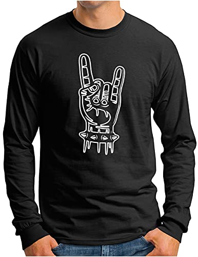 OM3® Metalhand Langarm Shirt - Herren - Rock Handzeichen Sign of The Horns - Schwarz, L von OM3