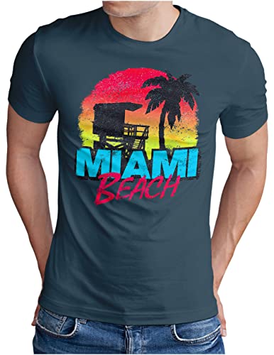 OM3® Miami Beach T-Shirt | Herren | South Beach Florida Ocean Drive Vintage Style USA | Denim, 4XL von OM3