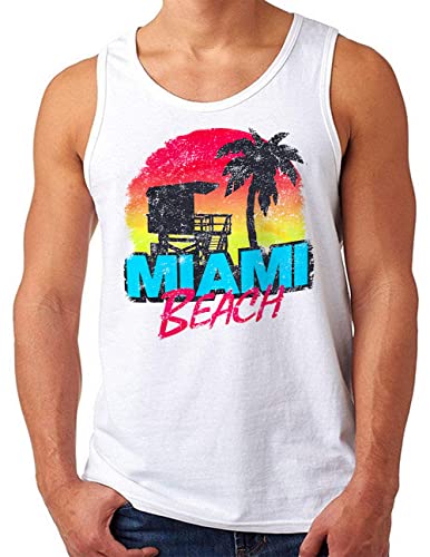 OM3® Miami Beach Tank Top Shirt | Herren | South Beach Florida Ocean Drive Vintage Style USA | Weiß, M von OM3