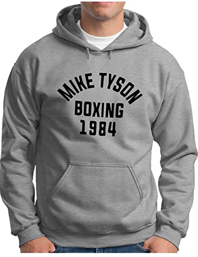 OM3® Mike Tyson 1984 Hoodie | Herren | Boxing Heavyweight Gym KO Fight Legend Boxer | Kapuzen-Pullover Grau Meliert, S von OM3