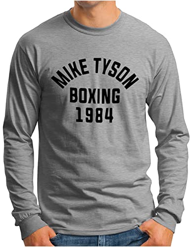 OM3® Mike Tyson 1984 Langarm Shirt - Herren - Boxing Heavyweight Gym KO Fight Legend Boxer - Grau Meliert, L von OM3