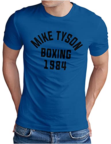 OM3® Mike Tyson 1984 T-Shirt | Herren | Boxing Heavyweight Gym KO Fight Legend Boxer | Blau-SW, 3XL von OM3
