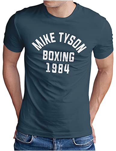 OM3® Mike Tyson 1984 T-Shirt | Herren | Boxing Heavyweight Gym KO Fight Legend Boxer | Denim, L von OM3