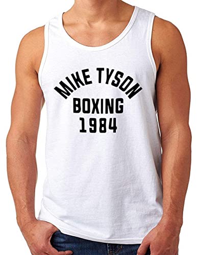 OM3® Mike Tyson 1984 Tank Top Shirt | Herren | Boxing Heavyweight Gym KO Fight Legend Boxer | Weiß, L von OM3