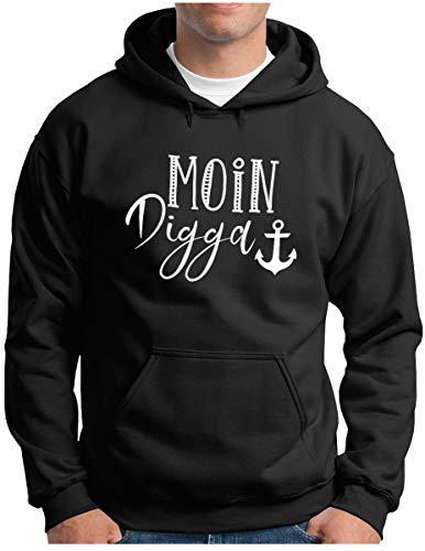 OM3® Moin Digga Hoodie - Herren - Anker See Meer Segeln Spruch Statement Friesland - Kapuzen-Pullover Schwarz, XXL von OM3