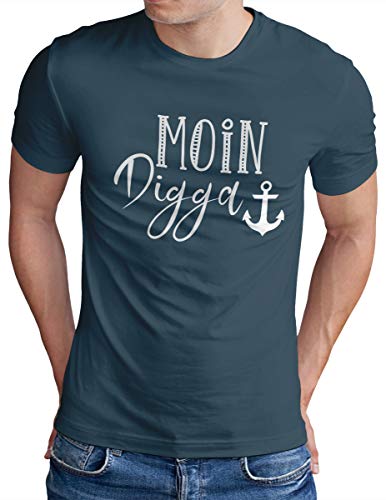 OM3® Moin Digga T-Shirt | Herren | Anker See Meer Segeln Spruch Statement Friesland | Denim, 4XL von OM3