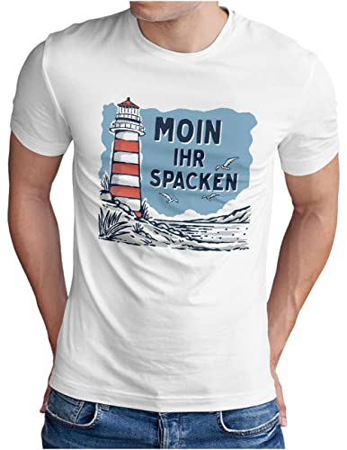 OM3® Moin Ihr Spacken T-Shirt mit Spruch | Herren | Leuchtturm Norddeutschland Slogan Meer Küste | Weiß, XXL von OM3