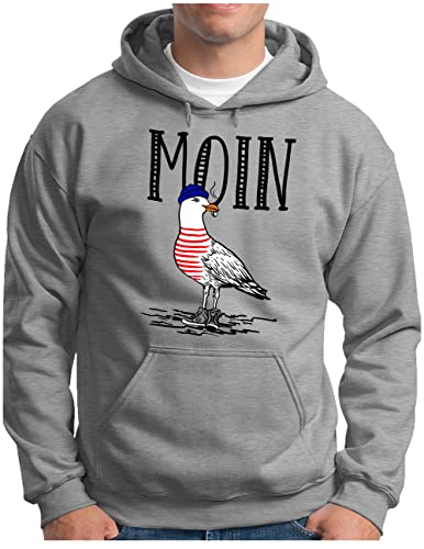 OM3® Moin Möwe Hoodie | Herren | Slogan Spruch Meer Küste Statement | Kapuzen-Pullover Grau Meliert, L von OM3