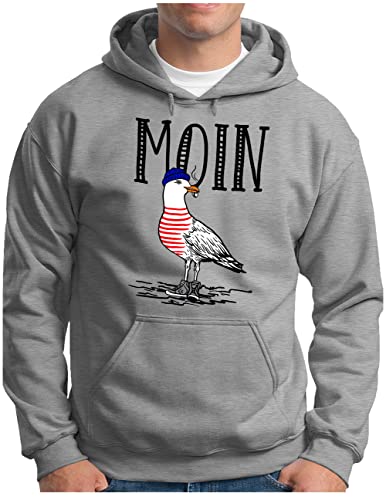 OM3® Moin Möwe Hoodie | Herren | Slogan Spruch Meer Küste Statement | Kapuzen-Pullover Grau Meliert, XXL von OM3