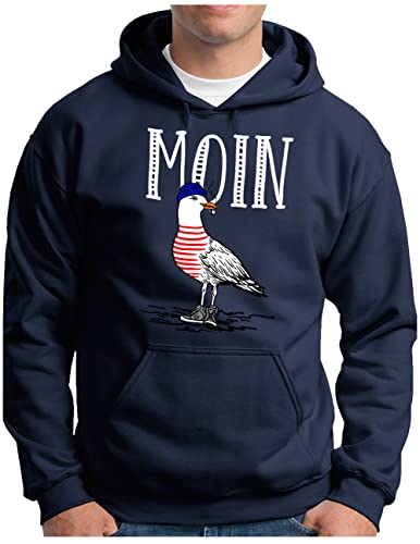 OM3® Moin Möwe Hoodie - Herren - Slogan Spruch Meer Küste Statement - Kapuzen-Pullover Navy, L von OM3