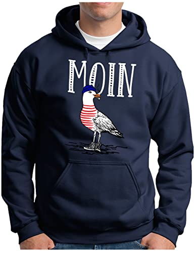 OM3® Moin Möwe Hoodie | Herren | Slogan Spruch Meer Küste Statement | Kapuzen-Pullover Navy, XXL von OM3