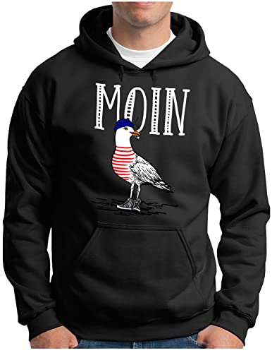 OM3® Moin Möwe Hoodie - Herren - Slogan Spruch Meer Küste Statement - Kapuzen-Pullover Schwarz, 3XL von OM3