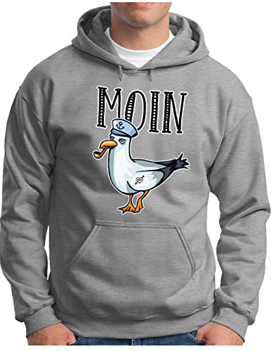 OM3® Moin Seemöwe Hoodie mit Spruch - Herren - Slogan Meer Küste Statement Norden Möwe - Kapuzen-Pullover Grau Meliert, 4XL von OM3