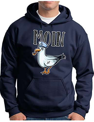 OM3® Moin Seemöwe Hoodie mit Spruch | Herren | Slogan Meer Küste Statement Norden Möwe | Kapuzen-Pullover Navy, L von OM3