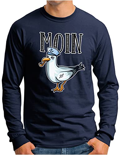OM3® Moin Seemöwe Langarm Shirt mit Spruch - Herren - Slogan Meer Küste Statement Norden Möwe - Navy, XXL von OM3