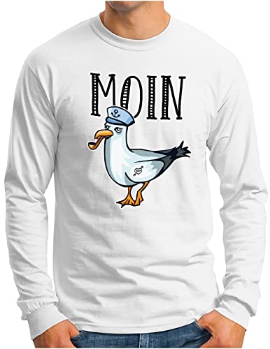 OM3® Moin Seemöwe Langarm Shirt mit Spruch - Herren - Slogan Meer Küste Statement Norden Möwe - Weiß, 3XL von OM3