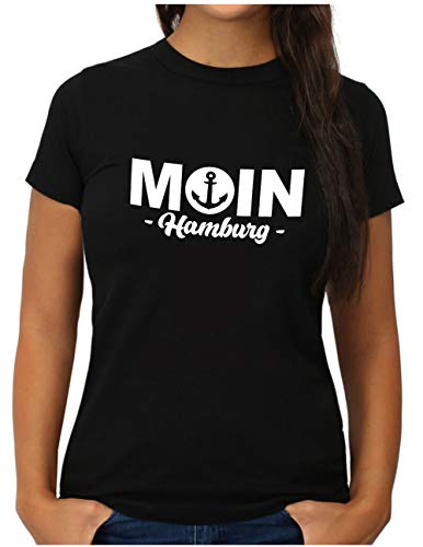 OM3® Moin mit Anker Hamburg - T-Shirt - Damen - Slogan Spruch Küste Statement - XXL, Schwarz von OM3