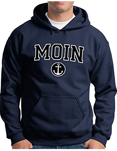 OM3® Moin mit Anker Hoodie | Herren | College Style Slogan Meer Spruch Küste Ocean | Kapuzen-Pullover Navy, 5XL von OM3