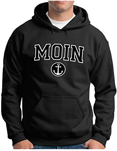 OM3® Moin mit Anker Hoodie | Herren | College Style Slogan Meer Spruch Küste Ocean | Kapuzen-Pullover Schwarz, XL von OM3