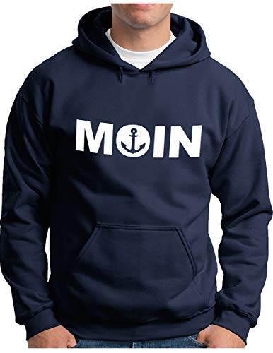 OM3® Moin mit Anker Hoodie | Herren | Slogan Meer Spruch Küste Statement Norden | Kapuzen-Pullover Navy, 5XL von OM3