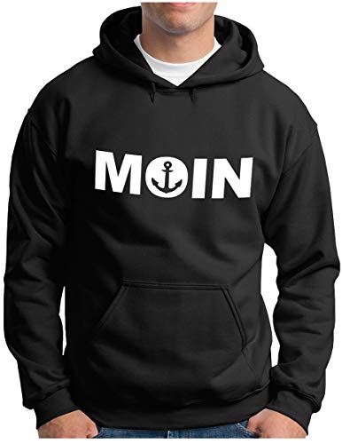 OM3® Moin mit Anker Hoodie | Herren | Slogan Meer Spruch Küste Statement Norden | Kapuzen-Pullover Schwarz, XL von OM3